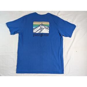 Patagonia Ridge Line Logo Pocket Responsibili-Tee TShirt Sz Medium Blue